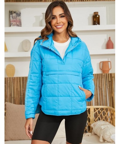 Women's Hooded Puffer Jackets Warm Oversized Dolman Quilted Jackets Padded Coat Hoodies Pullover Blue $10.00 Jackets