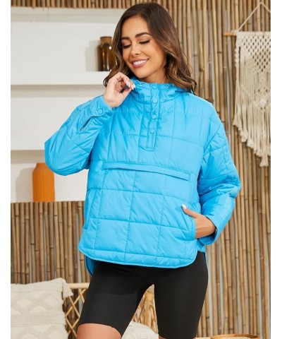 Women's Hooded Puffer Jackets Warm Oversized Dolman Quilted Jackets Padded Coat Hoodies Pullover Blue $10.00 Jackets