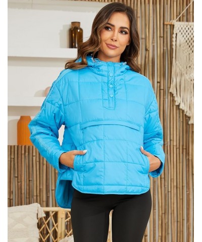 Women's Hooded Puffer Jackets Warm Oversized Dolman Quilted Jackets Padded Coat Hoodies Pullover Blue $10.00 Jackets