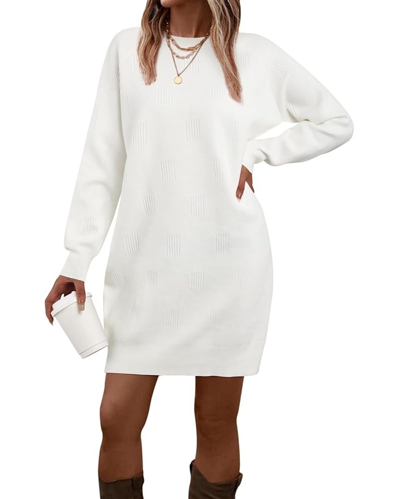 Womens Fall Fashion 2023 Sweater Dress Oversized Crew Neck Long Sleeve Knit Pullover Winter Clothes Off-white $26.09 Sweaters