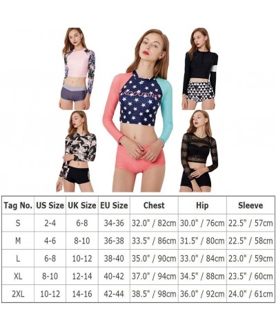 Womens Two Piece Long Sleeve Half Zip Front Surfing Rash Guard Swimwear Padded Push Up Swimsuit Top High Waist Bathing Suit B...