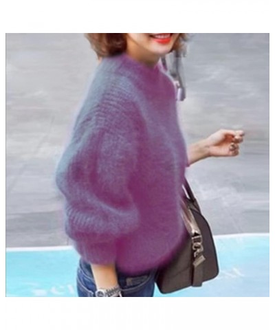 Angora Cashmere Blend Loose Warm Sweater Casual Thick Fleece Turtleneck Sweater Crewneck Knit Pullover Sweater Red $15.03 Swe...