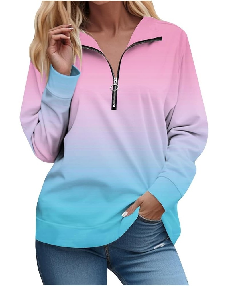 Women's Casual Hoodies Color Block Long Sleeve Drawstring Sweatshirts 1/4 Zip Pullover Lightweight Tops 01-pink $9.17 Activewear