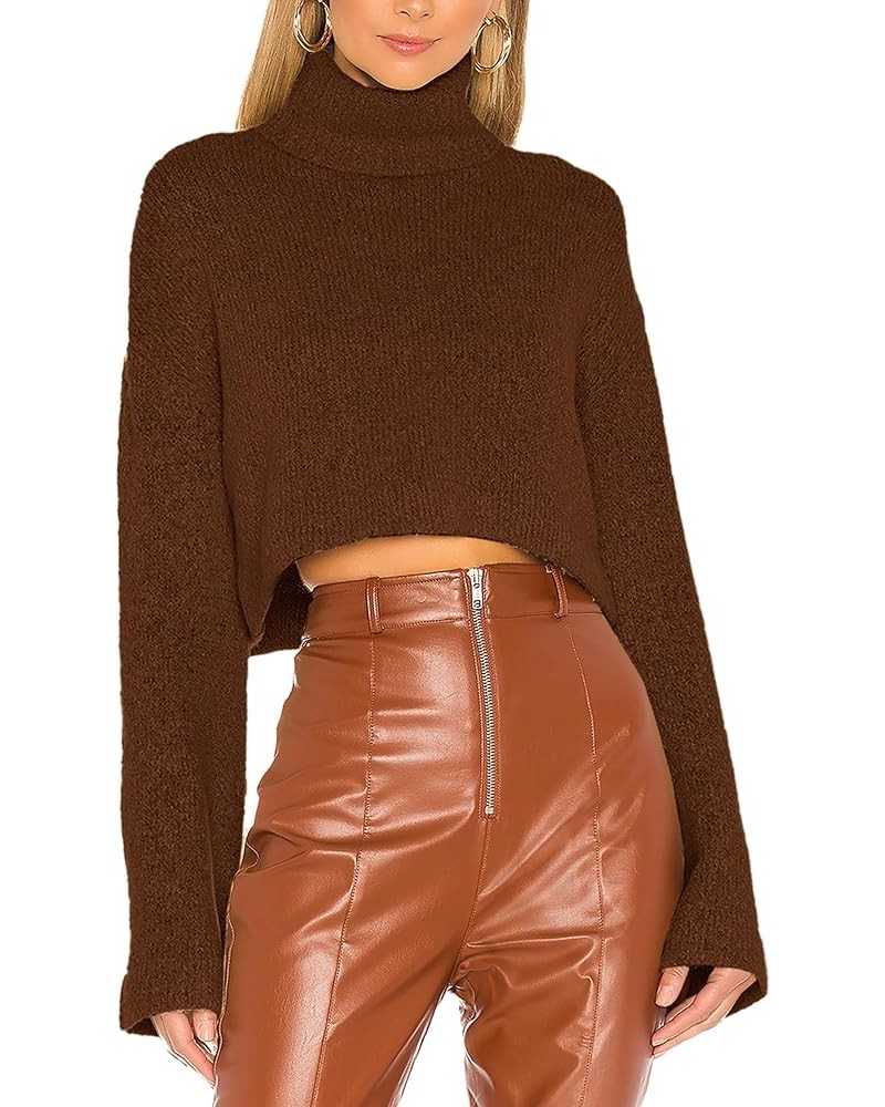 Women's Crop Sweater Turtleneck Long Sleeve Lightweight Fleece Cropped Pullover Sweater Top Camel $22.39 Sweaters