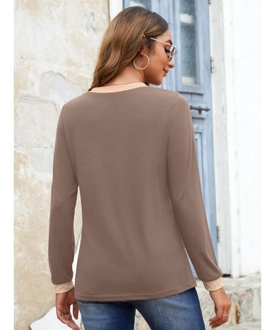 Womens Long Sleeve T Shirts Casual V Neck Color Block Tunic Tops Loose Basic Top Khaki $12.47 Tops