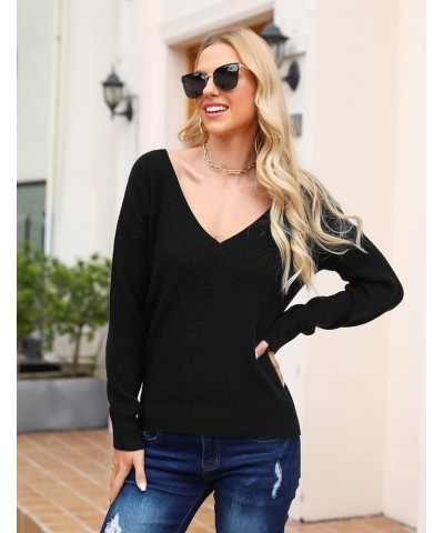 Women Sexy Deep V Neck Sweater Christmas Sweaters Casual Long Sleeve Fall Sweaters Pullover Black $22.79 Sweaters