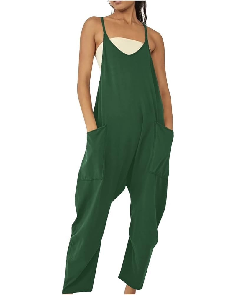 Jumpsuits for Women Casual Summer Sleeveless Rompers Loose Spaghetti Strap Overalls Jumpers with Pockets 2024 Army Green $8.6...