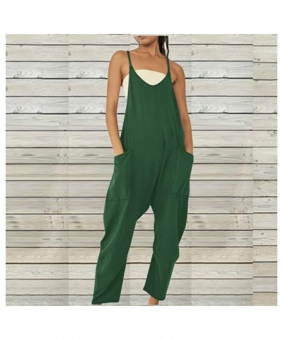 Jumpsuits for Women Casual Summer Sleeveless Rompers Loose Spaghetti Strap Overalls Jumpers with Pockets 2024 Army Green $8.6...