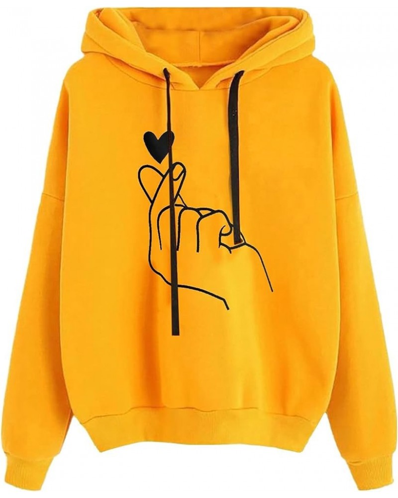 Heart Graphic Hoodies for Women Valentine's Day Sweatshirts Long Sleeve Tops Drawstring Pullover With Pocket 09yellow $6.90 A...