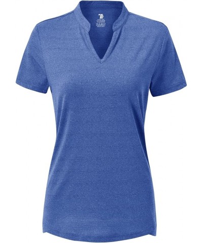 Women's V Neck Golf Polo Shirts Collarless Short Sleeve Lightweight Quick Dry Tennis Running T-Shirts Blue $12.18 Activewear