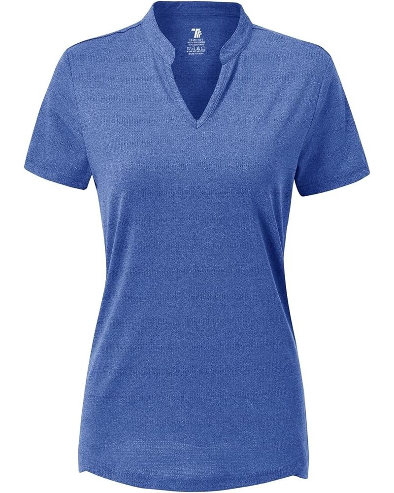 Women's V Neck Golf Polo Shirts Collarless Short Sleeve Lightweight Quick Dry Tennis Running T-Shirts Blue $12.18 Activewear