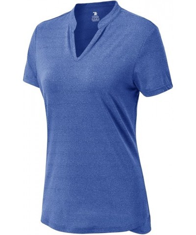 Women's V Neck Golf Polo Shirts Collarless Short Sleeve Lightweight Quick Dry Tennis Running T-Shirts Blue $12.18 Activewear