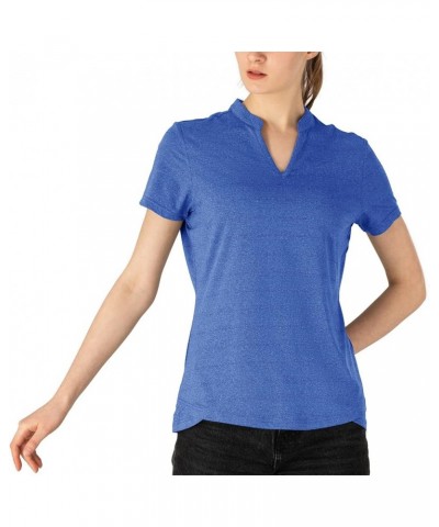 Women's V Neck Golf Polo Shirts Collarless Short Sleeve Lightweight Quick Dry Tennis Running T-Shirts Blue $12.18 Activewear