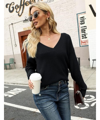 Women Sexy Deep V Neck Sweater Christmas Sweaters Casual Long Sleeve Fall Sweaters Pullover Black $22.79 Sweaters