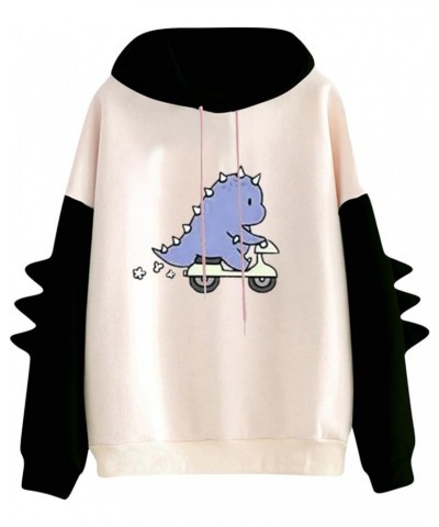 Dino Hoodie Womens Cute Cartoon Dinosaur Graphci Sweatshirts Long Sleeve Splice Loose Comfy Pullover Tops 02 Black $11.11 Hoo...