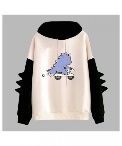 Dino Hoodie Womens Cute Cartoon Dinosaur Graphci Sweatshirts Long Sleeve Splice Loose Comfy Pullover Tops 02 Black $11.11 Hoo...