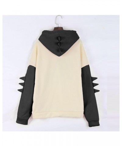 Dino Hoodie Womens Cute Cartoon Dinosaur Graphci Sweatshirts Long Sleeve Splice Loose Comfy Pullover Tops 02 Black $11.11 Hoo...