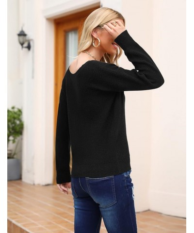 Women Sexy Deep V Neck Sweater Christmas Sweaters Casual Long Sleeve Fall Sweaters Pullover Black $22.79 Sweaters