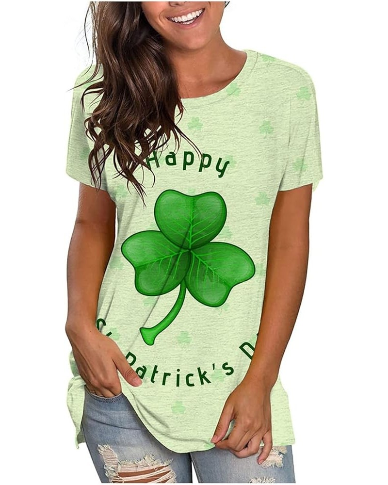 Happy St. Patrick's Day Shirts for Women Short Sleeve Crew Neck Tunic Tops Loose Clover T-Shirt Blouse Shamrock Tee Green $6....