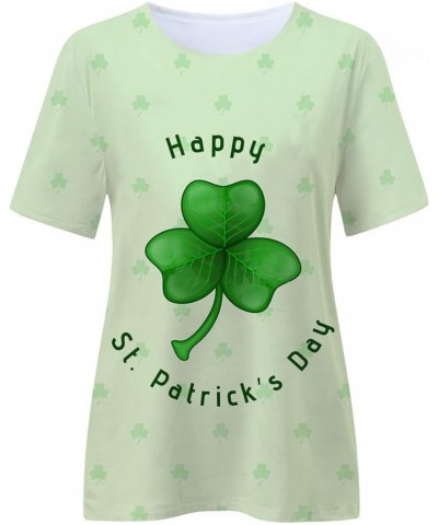 Happy St. Patrick's Day Shirts for Women Short Sleeve Crew Neck Tunic Tops Loose Clover T-Shirt Blouse Shamrock Tee Green $6....