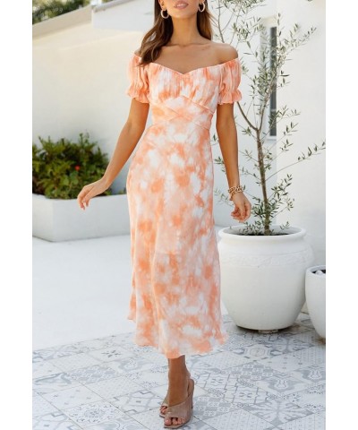 Women's Off Shoulder Midi Dress Summer A-Line Swing Casual Party Cocktail Dresses 01-orange $15.58 Dresses