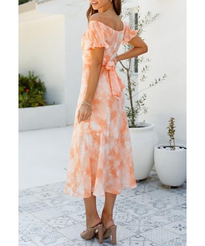 Women's Off Shoulder Midi Dress Summer A-Line Swing Casual Party Cocktail Dresses 01-orange $15.58 Dresses