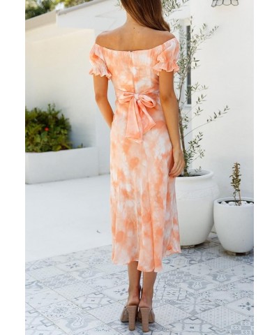 Women's Off Shoulder Midi Dress Summer A-Line Swing Casual Party Cocktail Dresses 01-orange $15.58 Dresses