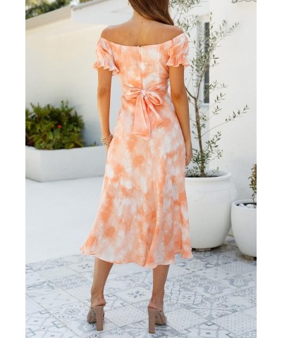 Women's Off Shoulder Midi Dress Summer A-Line Swing Casual Party Cocktail Dresses 01-orange $15.58 Dresses