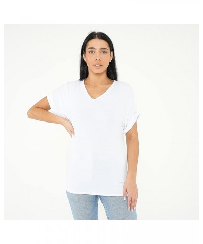 Women's Short Sleeve V-Neck Shirts Loose Casual Tee T-Shirt Basic Tee Tops White $10.17 Tees