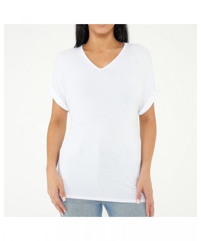 Women's Short Sleeve V-Neck Shirts Loose Casual Tee T-Shirt Basic Tee Tops White $10.17 Tees