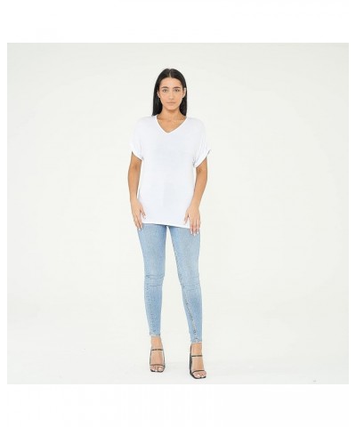 Women's Short Sleeve V-Neck Shirts Loose Casual Tee T-Shirt Basic Tee Tops White $10.17 Tees