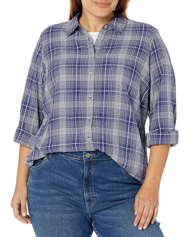 Women's Rhea Long Sleeve Plaid Perfection Blouse Indigo $29.75 Blouses