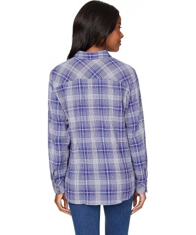 Women's Rhea Long Sleeve Plaid Perfection Blouse Indigo $29.75 Blouses