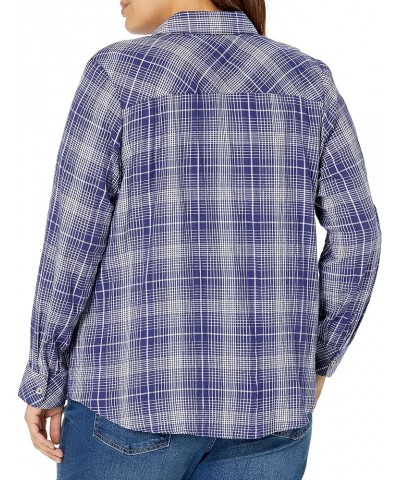 Women's Rhea Long Sleeve Plaid Perfection Blouse Indigo $29.75 Blouses