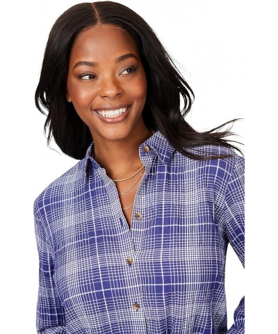 Women's Rhea Long Sleeve Plaid Perfection Blouse Indigo $29.75 Blouses