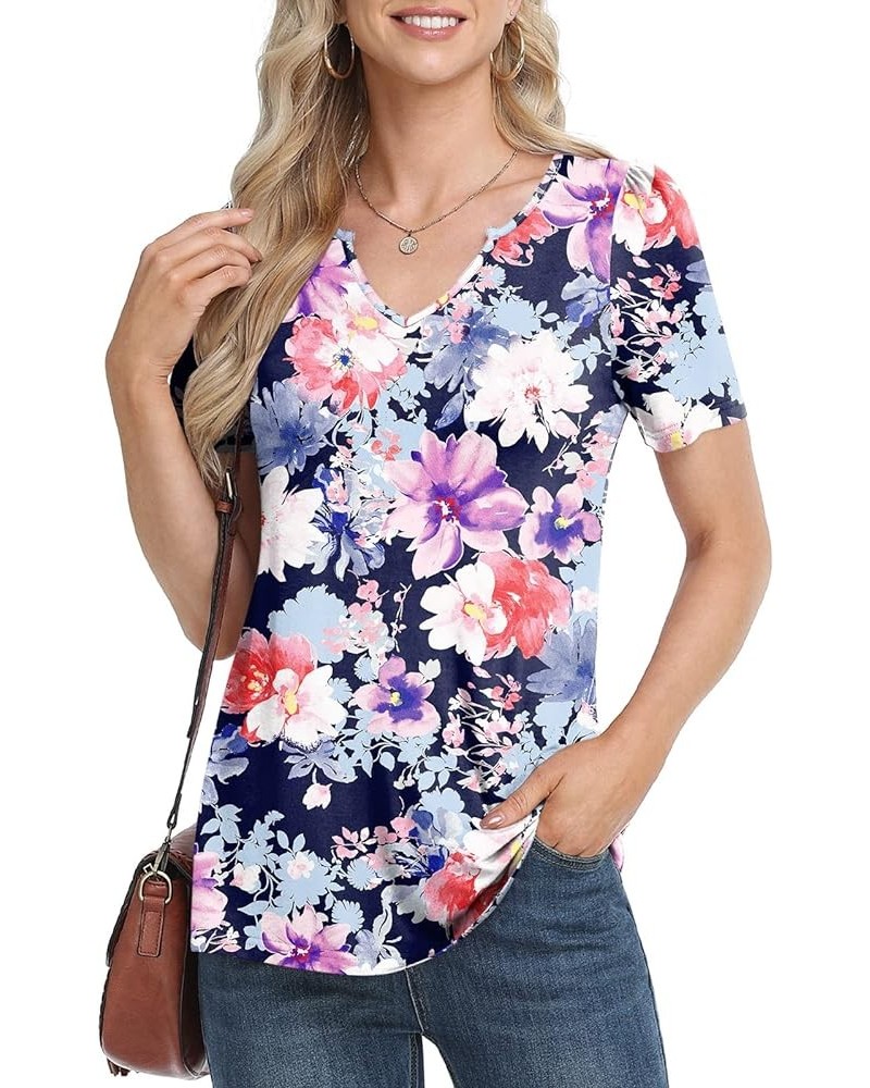 Women's 2024 Summer Short Sleeve Tunic Tops Casual Loose V Neck Comfy T-shirts Blouse For Leggings Mixed Flowers $12.00 Tops