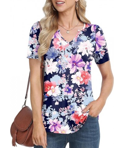 Women's 2024 Summer Short Sleeve Tunic Tops Casual Loose V Neck Comfy T-shirts Blouse For Leggings Mixed Flowers $12.00 Tops