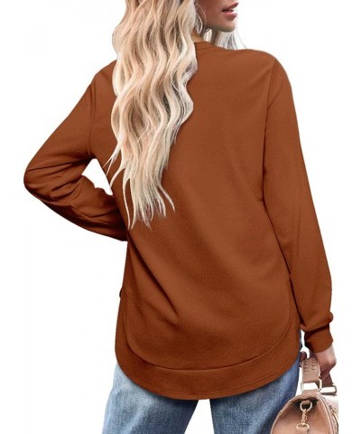 Womens Sweatshirt Crewneck Long Sleeve Shirts for Women High Low Tops Curved Hem 04-caramel $18.89 Hoodies & Sweatshirts