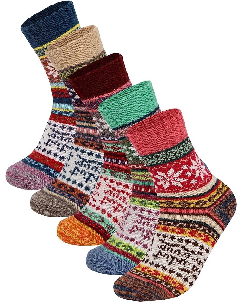 Womens Socks Winter Wool Socks Cozy Knit Warm Thick Socks Christmas Gifts Cozy Crew Socks 5 Pairs_multicolor E $8.69 Activewear