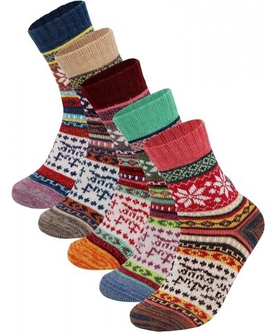 Womens Socks Winter Wool Socks Cozy Knit Warm Thick Socks Christmas Gifts Cozy Crew Socks 5 Pairs_multicolor E $8.69 Activewear