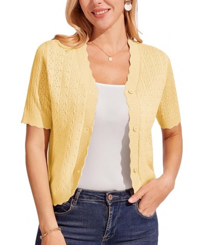 Womens 2024 Short Sleeve Cardigan Lightweight Summer Hollow-Out Knit Cropped Bolero Shrug Cardigan S-2XL Light Yellow $18.89 ...