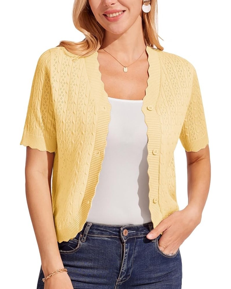 Womens 2024 Short Sleeve Cardigan Lightweight Summer Hollow-Out Knit Cropped Bolero Shrug Cardigan S-2XL Light Yellow $18.89 ...