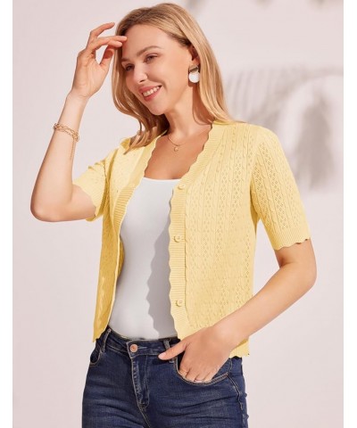 Womens 2024 Short Sleeve Cardigan Lightweight Summer Hollow-Out Knit Cropped Bolero Shrug Cardigan S-2XL Light Yellow $18.89 ...