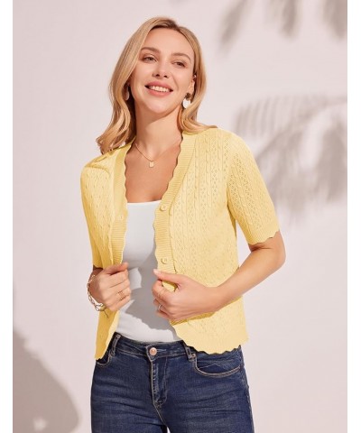 Womens 2024 Short Sleeve Cardigan Lightweight Summer Hollow-Out Knit Cropped Bolero Shrug Cardigan S-2XL Light Yellow $18.89 ...