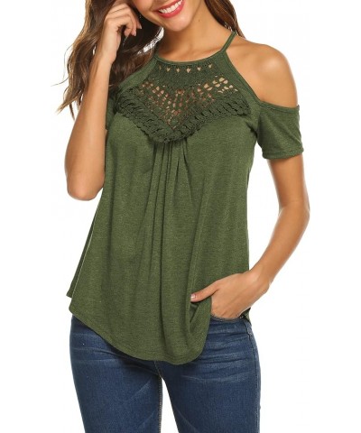 Summer Tops for Women Short Sleeve T Shirts Cold Shoulder Casual Tops Tees Olive Green $14.66 Tops