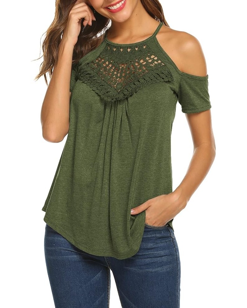 Summer Tops for Women Short Sleeve T Shirts Cold Shoulder Casual Tops Tees Olive Green $14.66 Tops