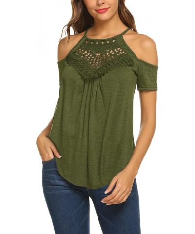 Summer Tops for Women Short Sleeve T Shirts Cold Shoulder Casual Tops Tees Olive Green $14.66 Tops