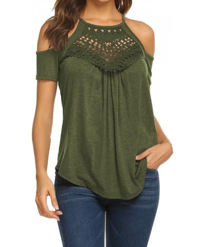 Summer Tops for Women Short Sleeve T Shirts Cold Shoulder Casual Tops Tees Olive Green $14.66 Tops