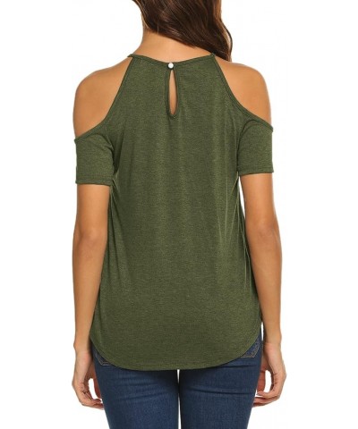 Summer Tops for Women Short Sleeve T Shirts Cold Shoulder Casual Tops Tees Olive Green $14.66 Tops