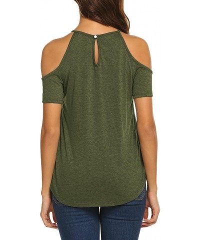 Summer Tops for Women Short Sleeve T Shirts Cold Shoulder Casual Tops Tees Olive Green $14.66 Tops